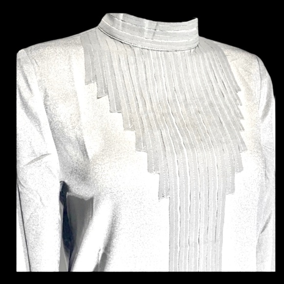 Qi Neiman Marcus $175 Tuxedo Tunic XSP Grey Silver Dress Party Wedding - Picture 3 of 10